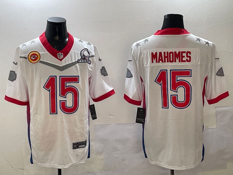 Men Kansas City Chiefs 15 Mahomes White All star 2025 Nike Vapor Limited NFL Jersey style 5